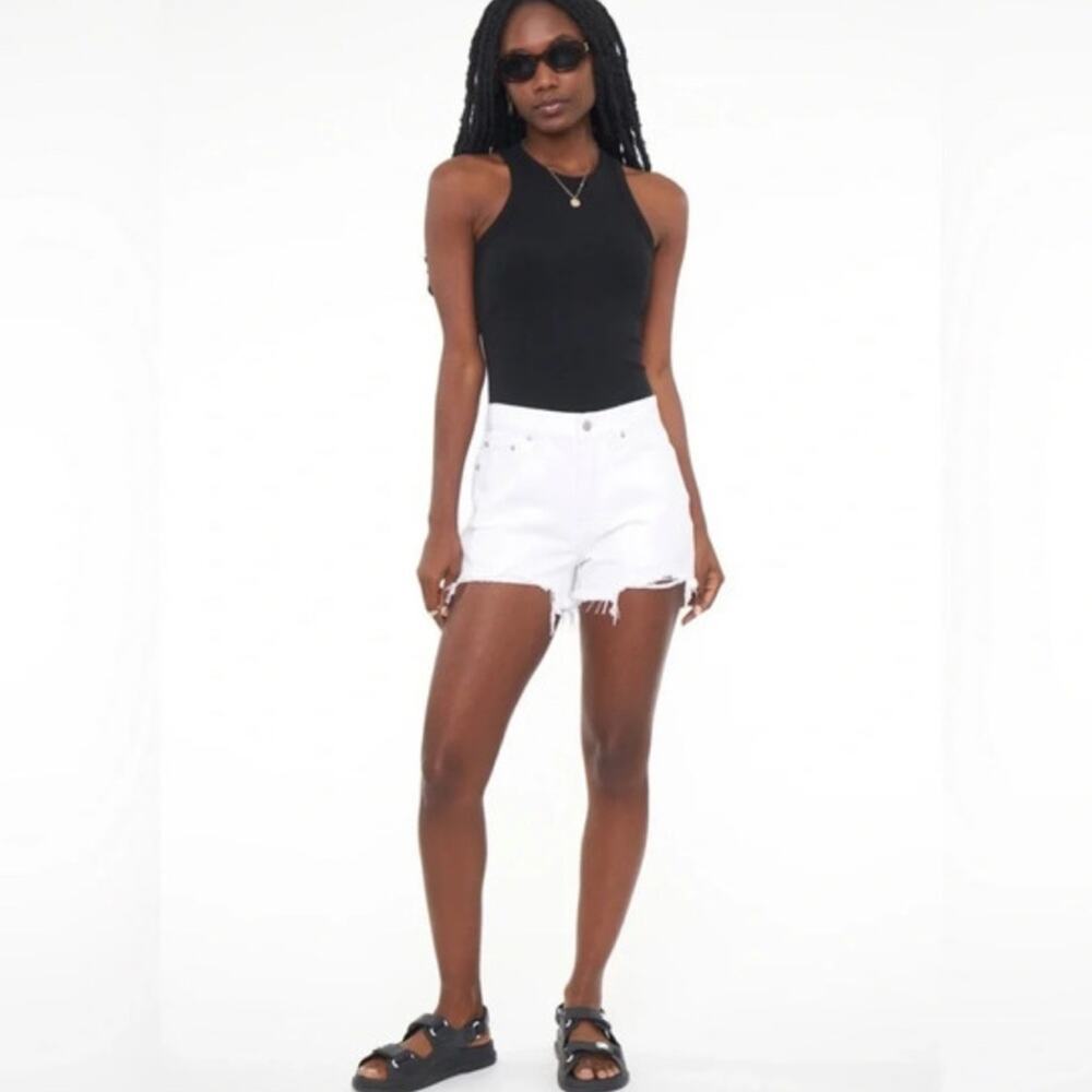 Pistola Nova Relaxed High Rise Cut-off Denim Jean Shorts 28 White Distressed